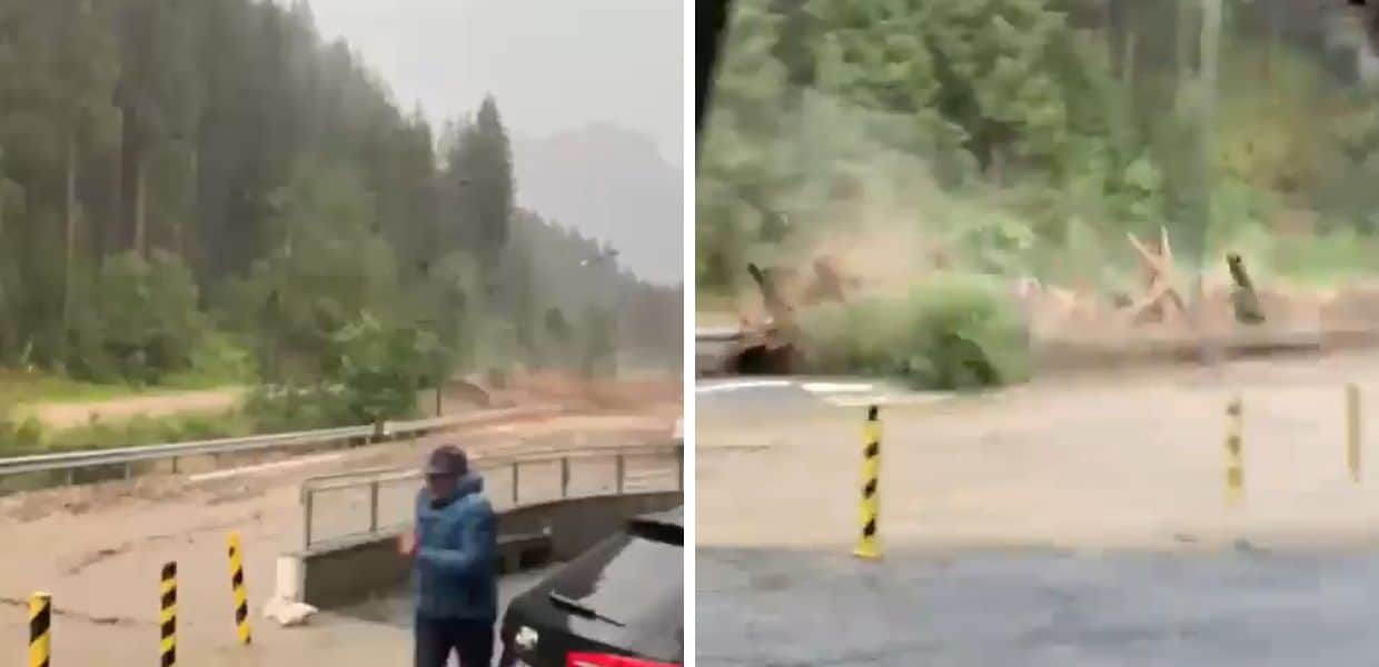 Trentino Alto Adige, violentas inundaciones y deslizamientos de tierra: un puente destruido en segundos.  Video